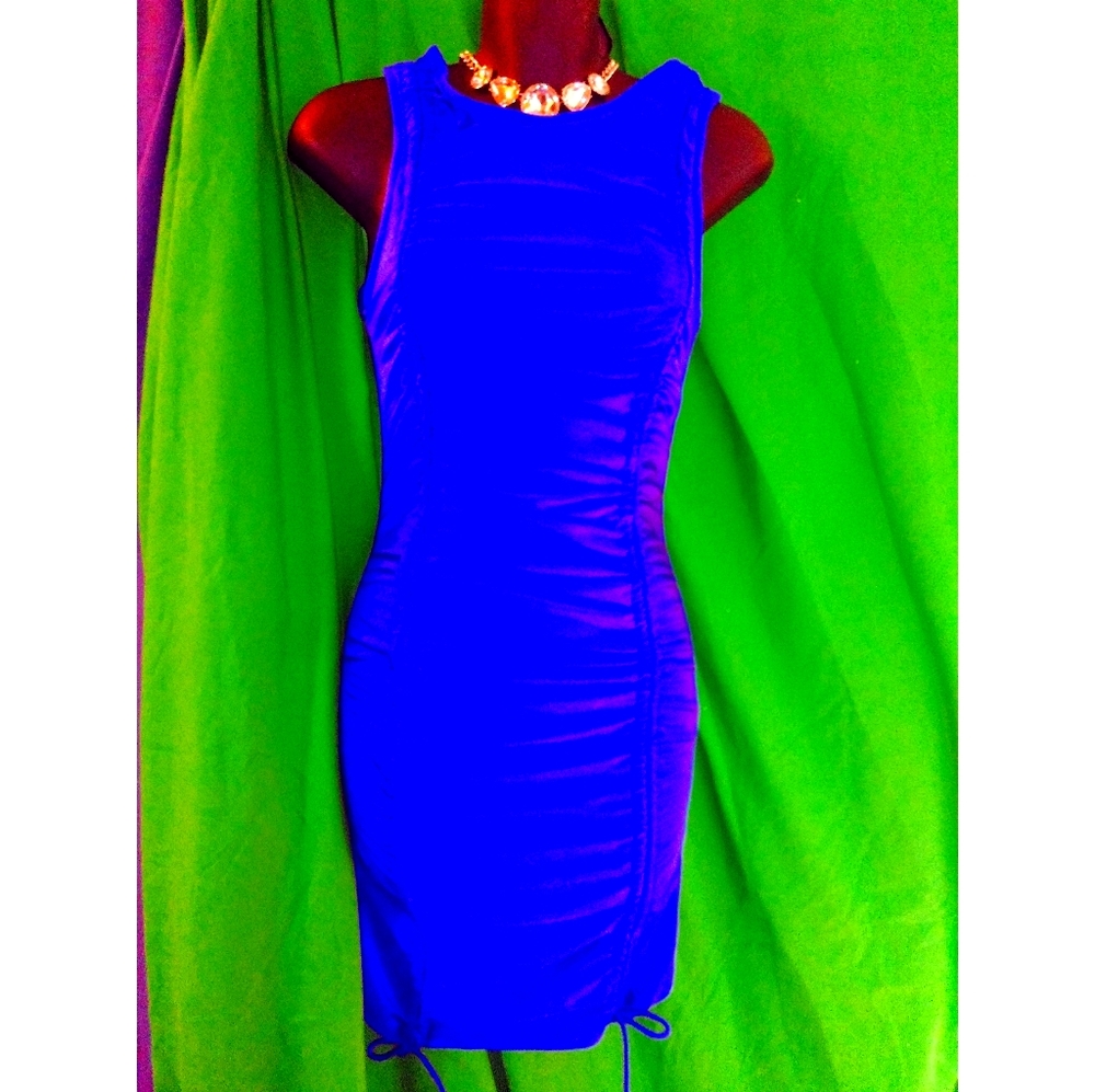 Cobalt Blue Bodycon Dress W/Ties on the bottom